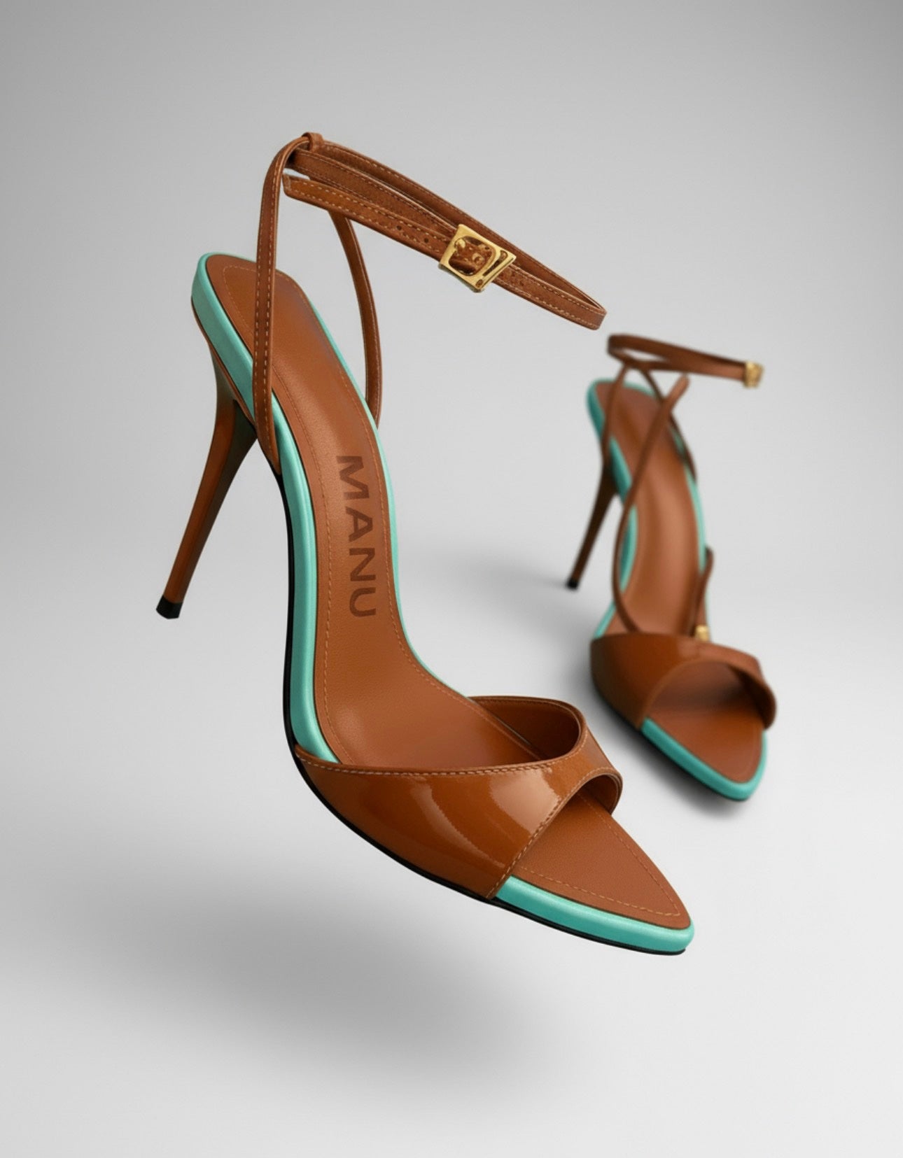 Sandália Feminina Manu Verniz Caramelo/Azul - Imagem 4