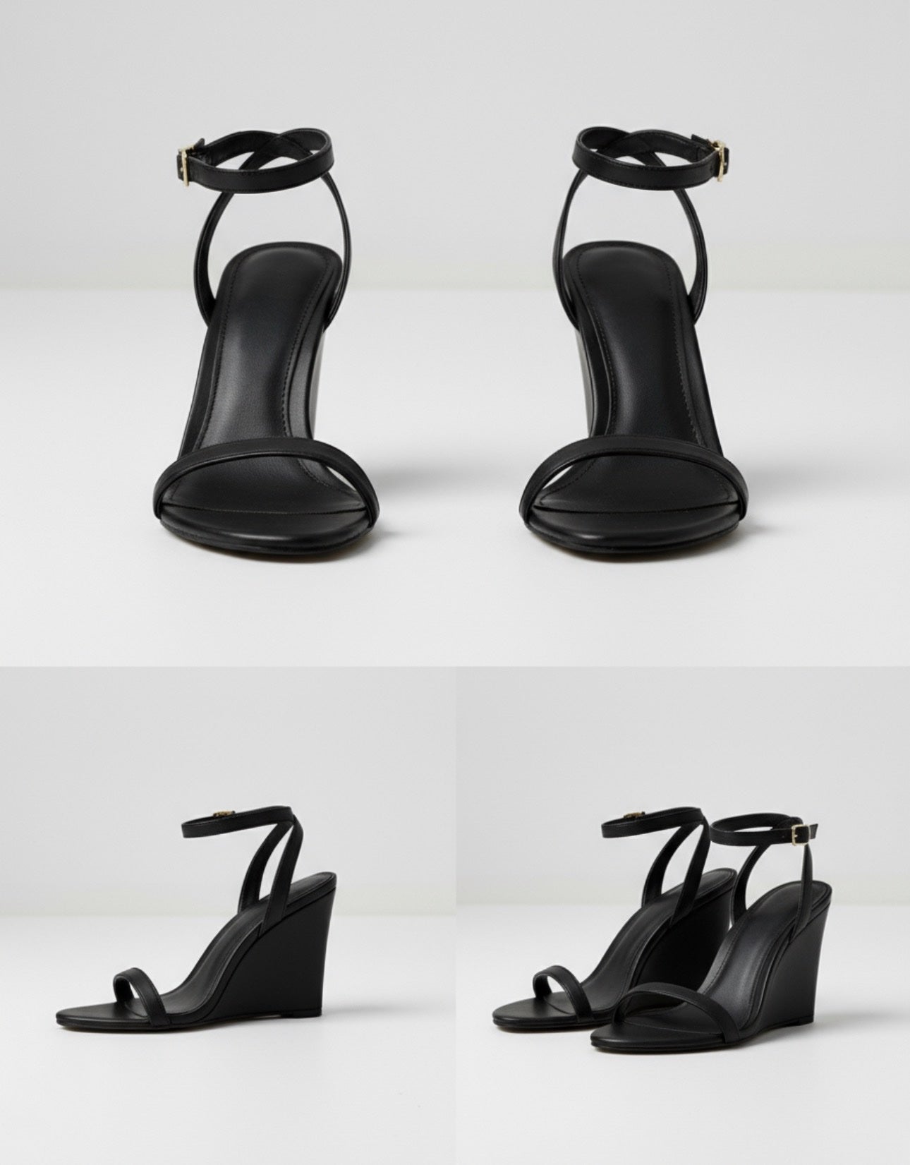 Sandália Manu Feminina Anabela Preta Couro - Imagem 2